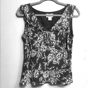 Ann Taylor Loft Black and White Floral Top